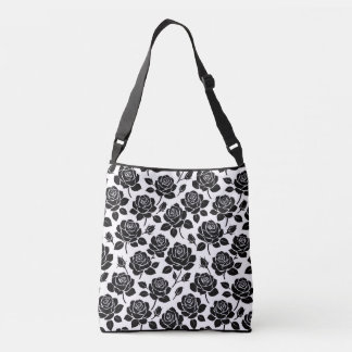Schwarze Blumen-Rosen-Druck-Tasche Tragetaschen Mit Langen Trägern