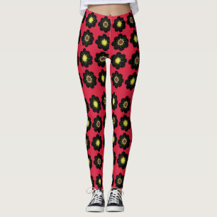 Schwarze Blumen roter Hintergrund Skandinavische B Leggings