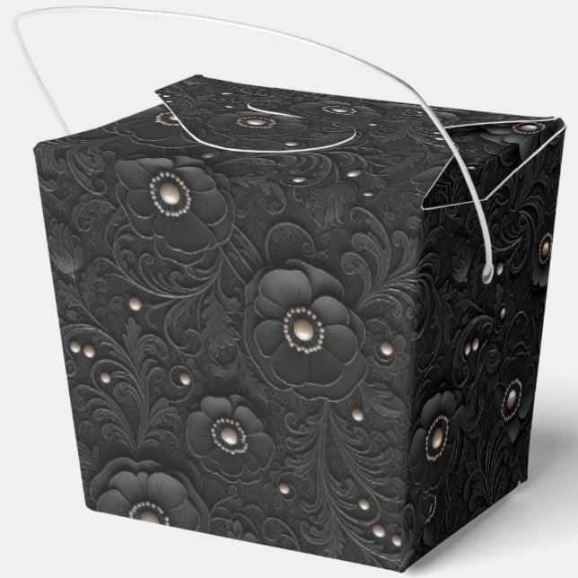 Schwarze Blumen-Spitzen-Look Geschenkschachtel (Rückseite)