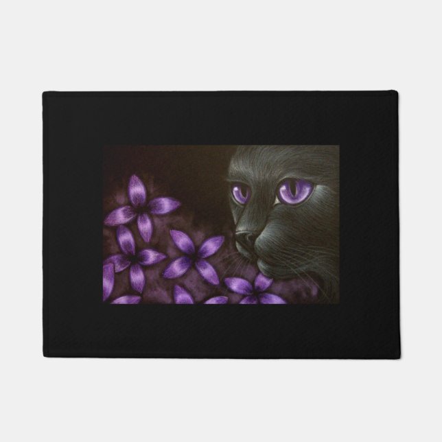 SCHWARZE BLUMEN-TÜR-MATTE CAT VIOLETTE FUßMATTE (Vorderseite)