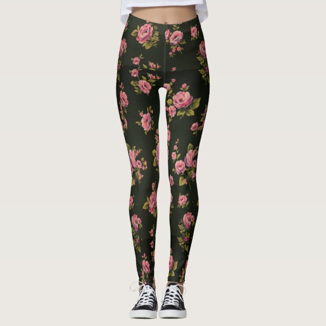 Schwarze Blumendruck-Leggings Leggings (Vorderseite)