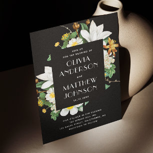 Schwarze Blumenhochzeit Botanischer Abend + QR-C Einladung