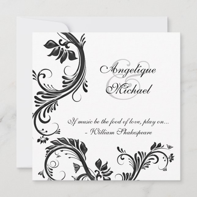 Schwarze Blumenhochzeitsjahrestags-Verlobung Einladung (Vorderseite)