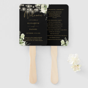 Schwarze Blumenkettenlichter Hochzeitsprogramm Fächer