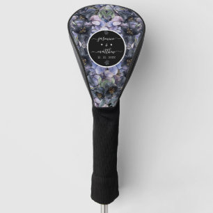 Schwarze Blumenklassiker Brautpaar Namen Hochzeit Golf Headcover