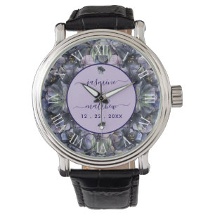 Schwarze Blumenklassiker Brautpaarnamen Hochzeit Armbanduhr