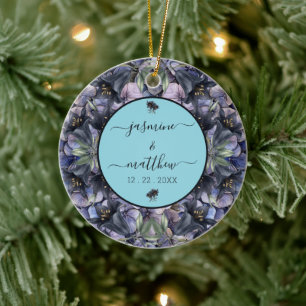 Schwarze Blumenklassiker Brautpaarnamen Hochzeit Keramik Ornament