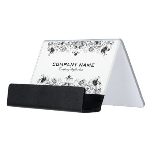 Schwarze Blumenlatte auf weißem Hintergrund Schreibtisch-Visitenkartenhalter
