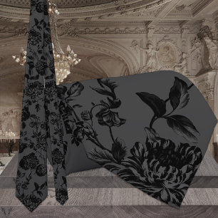 Schwarze Blumenranke Hochzeit Anthrazit Krawatte