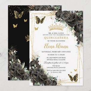 Schwarze Blumenrosen Goldene Schmetterlinge Quince Einladung
