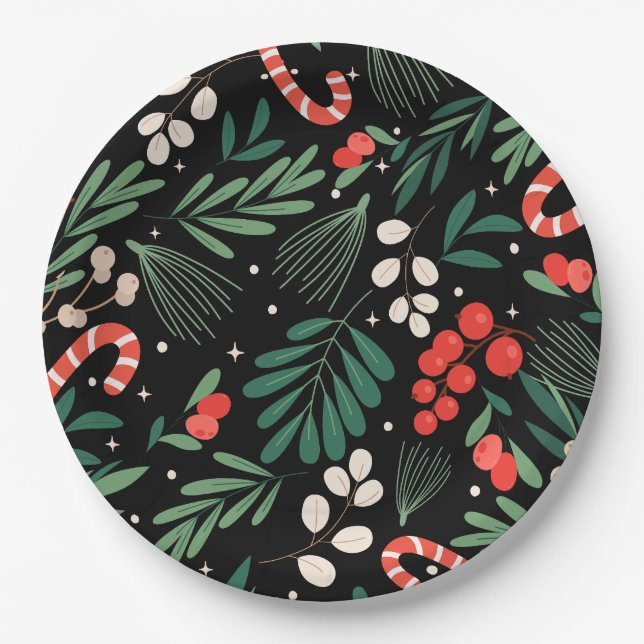 Schwarze Blumenweihe Pappteller (Vorderseite)