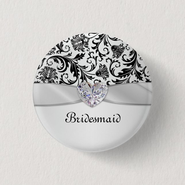 Schwarze BlumenWirbelsdamast Button (Vorderseite)