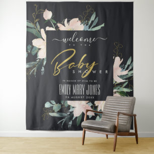 SCHWARZE BLUSH FLORAL WATERCOLOR BABY DUSCHE WILLK WANDTEPPICH