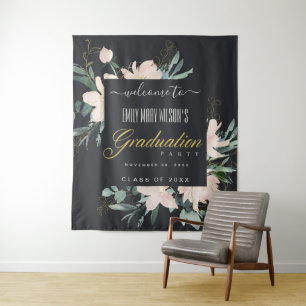 SCHWARZE BLUSH GOLD FLORAL GRADUATION PARTY WILLKO WANDTEPPICH