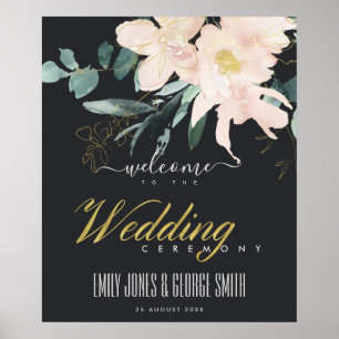 SCHWARZE BLUSH GOLD FLORAL WATERCOLOR BEGRÜSSEN POSTER
