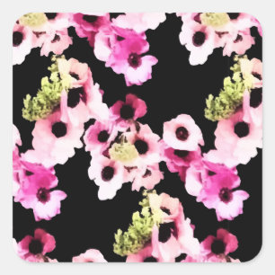 Schwarze Blüten Rosa Frühlingsblütenfarbe Quadratischer Aufkleber