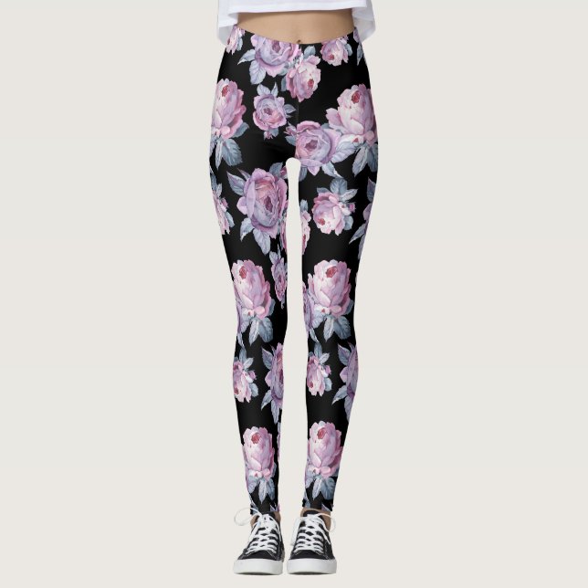 Schwarze Blütenmischung Frauen Leggings (Vorderseite)