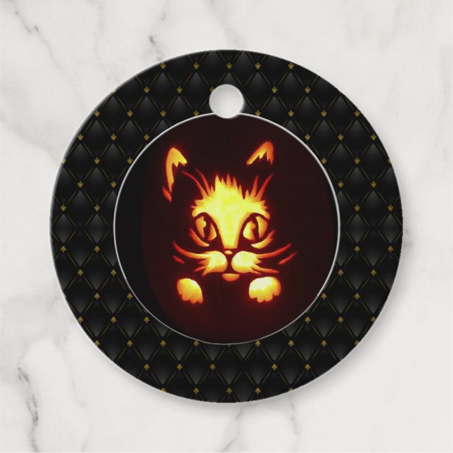 Schwarze Boarder Orange Glows Halloween Cat Geschenkanhänger (Vorderseite)