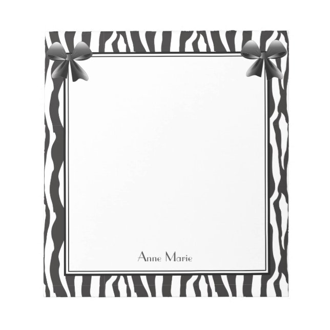 Schwarze Bogen mit schwarzem Zebrastreifen-Muster Notizblock (Vorderseite)