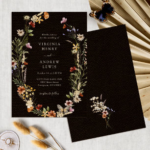 Schwarze Boho-Blumenhochzeit Einladung