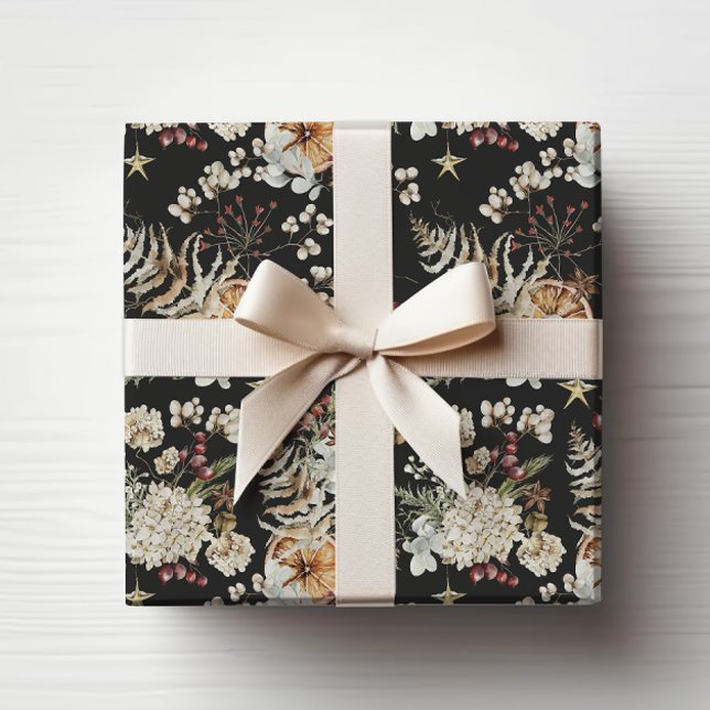 Schwarze Boho-Botanik Geschenkpapier (Black Boho Botanical Wrapping Paper
)