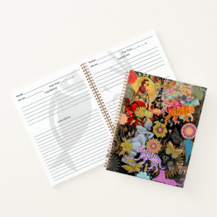 Schwarze Boho-Collage Zigeunerseele Botanisch Blum Notizbuch
