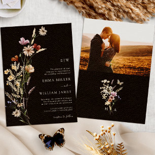 Schwarze Boho-Foto-Hochzeitseinladung Einladung