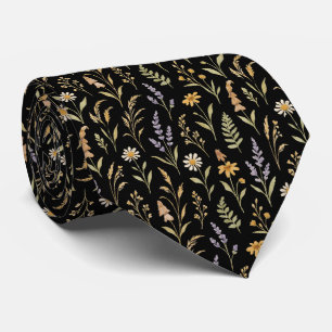 Schwarze Boho-Wiesenblumen-Blumenflor Krawatte
