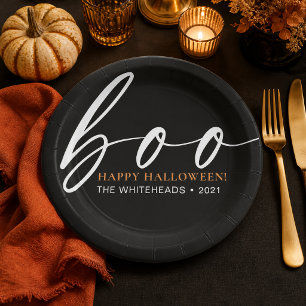 Schwarze Boo Frohes Halloween Familie Pappteller