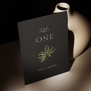 Schwarze Botanische Hochzeit   Minimalistische Grü Tischnummer