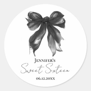 Schwarze Bow Coquette Schrift Süße 16 Party Runder Aufkleber