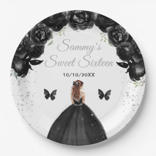 Schwarze Braunhaar Prinzessin Sweet Sixteen Pappteller