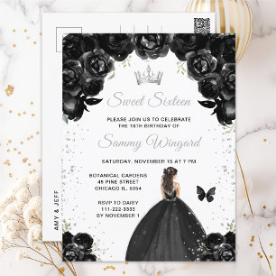 Schwarze braunhaarige Prinzessin Sweet Sixteen Postkarte