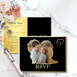 Schwarze Braut und Groom Form Foto Hochzeit RSVP Folie Einladungspostkarte