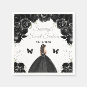 Schwarze Brünette-Haar Prinzessin Sweet Sixteen Serviette