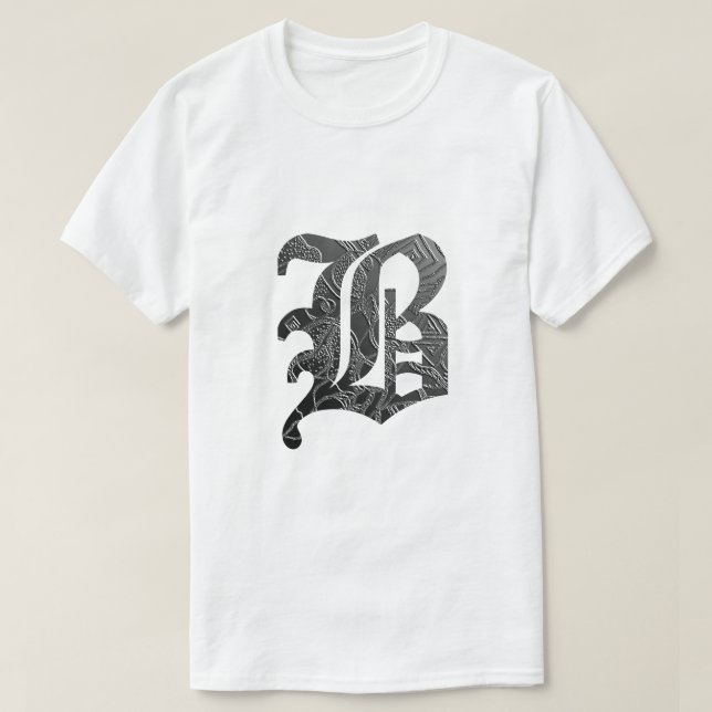 Schwarze Buchstabe "B" im gotischen Stil T-Shirt (Design vorne)