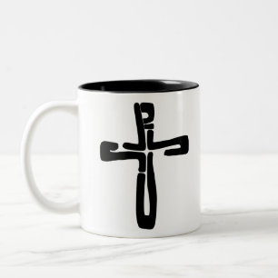 schwarze Buchstaben Jesu am Kreuz Zweifarbige Tasse