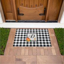 Schwarze Buffalo-Karierte Fall Monogram Doormat