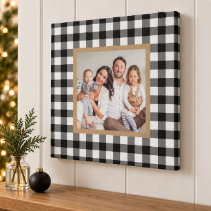 Schwarze Büffel-Karo-Bauernhaus-Weihnachtsfoto Leinwanddruck