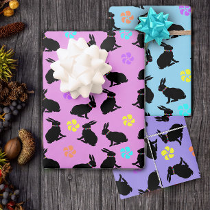 Schwarze Bunnies mit Blume auf Pastellen sitzen Geschenkpapier Set