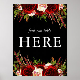 Schwarze Burgunder Blumen Boho Finde deinen Tisch Poster