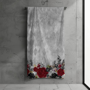 Schwarze Burgunder-Gotische-Blumen-Rose-Bad-Hallow Badhandtuch Set