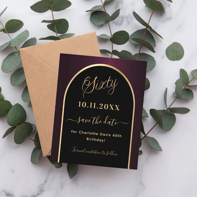 Schwarze burgundische Save the Date-Karte zum 60.  (Von Creator hochgeladen)