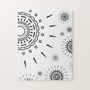 Schwarze Burst-Muster auf Weiß Puzzle