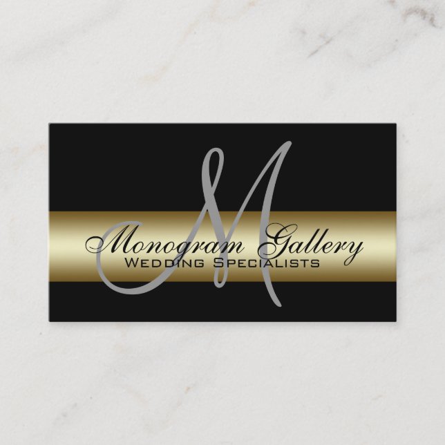 Schwarze Business-Karte mit Gold-Monogramm-Druck Visitenkarte (Vorderseite)
