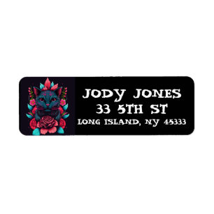 SCHWARZE CAT GOTHIC ROSE RÜCKSENDEADRESSEN-AUFKLEB