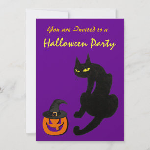 SCHWARZE CAT HALLOWEEN-PARTY Gold Metallic Einladung