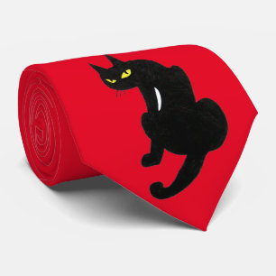 SCHWARZE CAT NINJA Schwarz Rot Zeichnend Krawatte