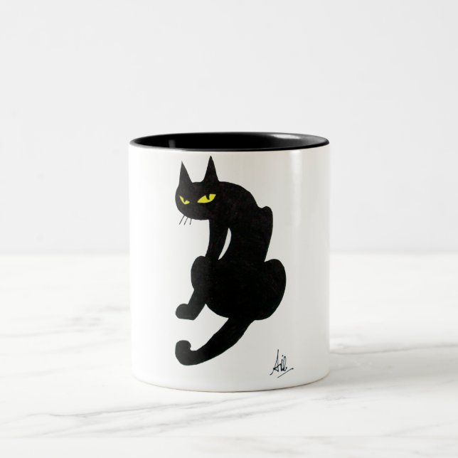 SCHWARZE CAT NINJA Weiß Zweifarbige Tasse (Mittel)
