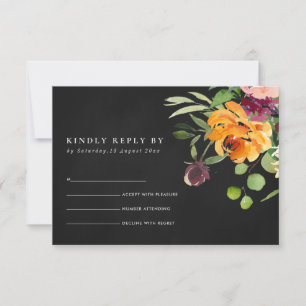 SCHWARZE CHACKBOARD BLUSH YELLOW ORANGE FLORAL UAW RSVP KARTE
